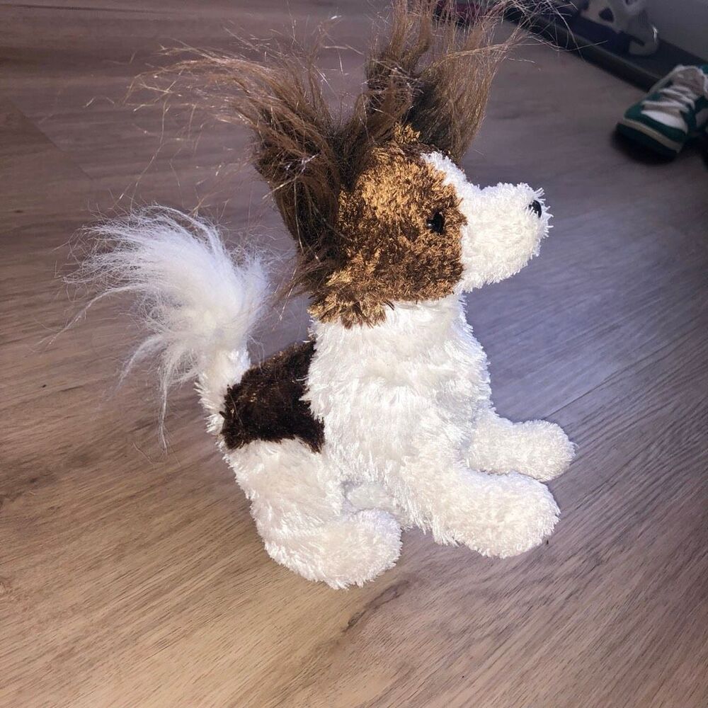 DOUGLAS CUDDLE TOY PAPILLON PLUSH DOG FLUFFY WHITE BROWN